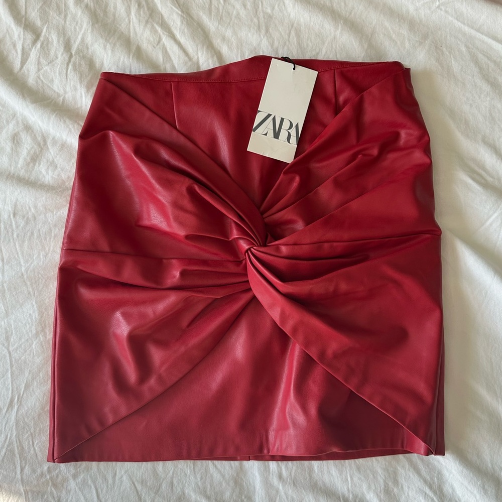 Red Zara Leather Skirt